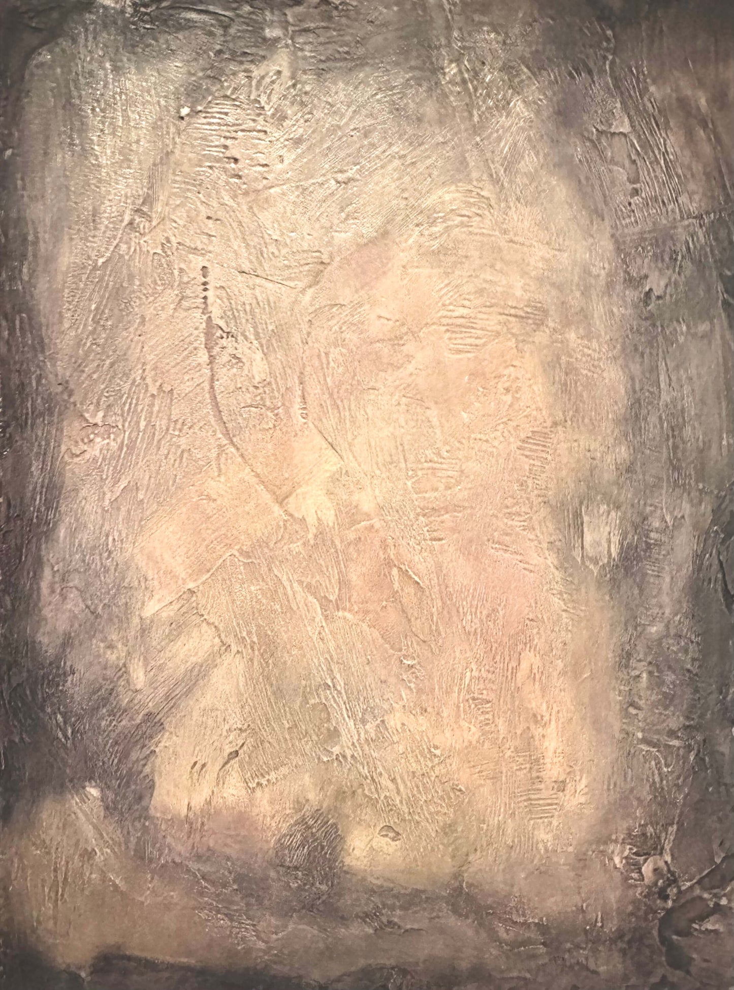 Abstract art with textured brush strokes in brown and beige tones