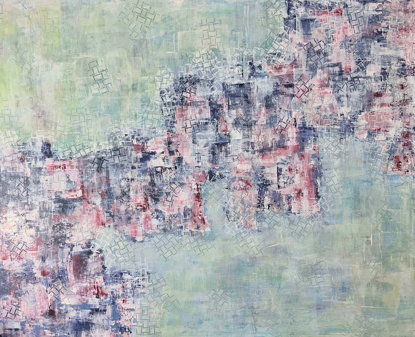 Abstract art with geometric patterns in pastel colors