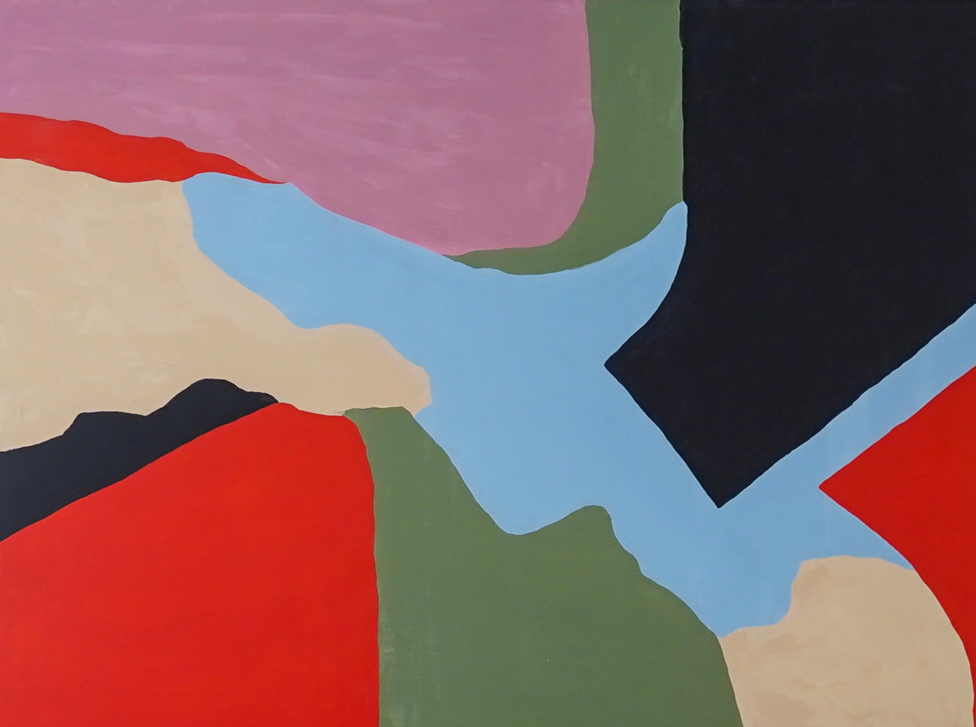 Abstract art with geometric shapes in various colors on a canvas.