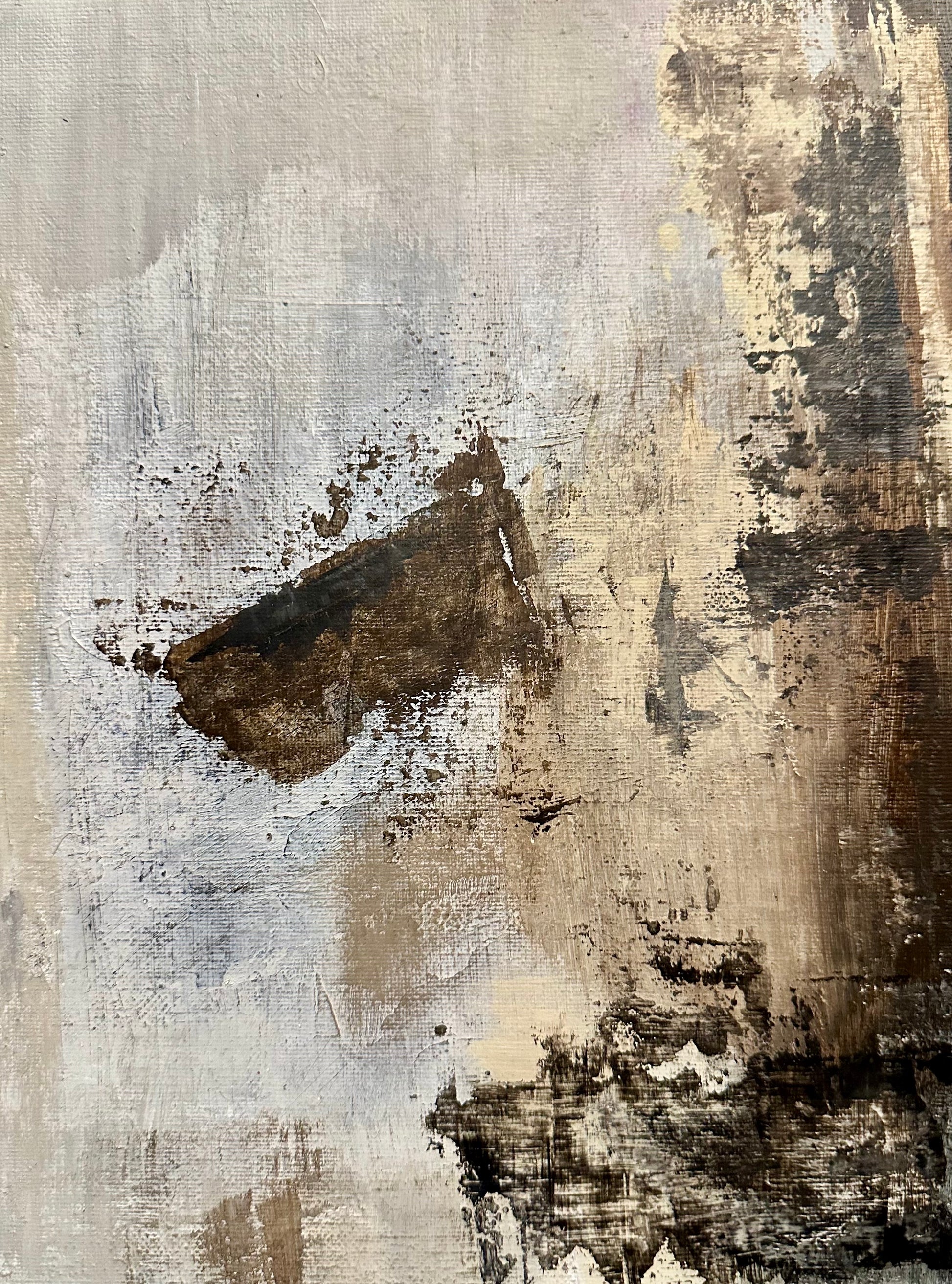 Abstract art with brown, black, and gray textures on a textured background