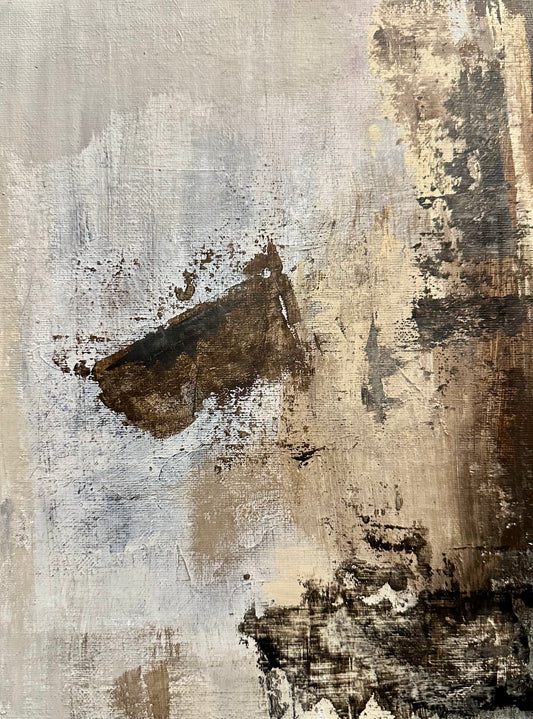 Abstract art with brown, black, and gray textures on a textured background
