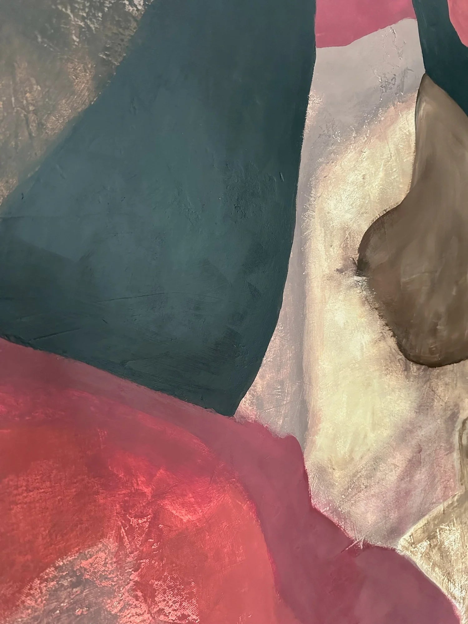 Abstract art with red, green, and brown colors