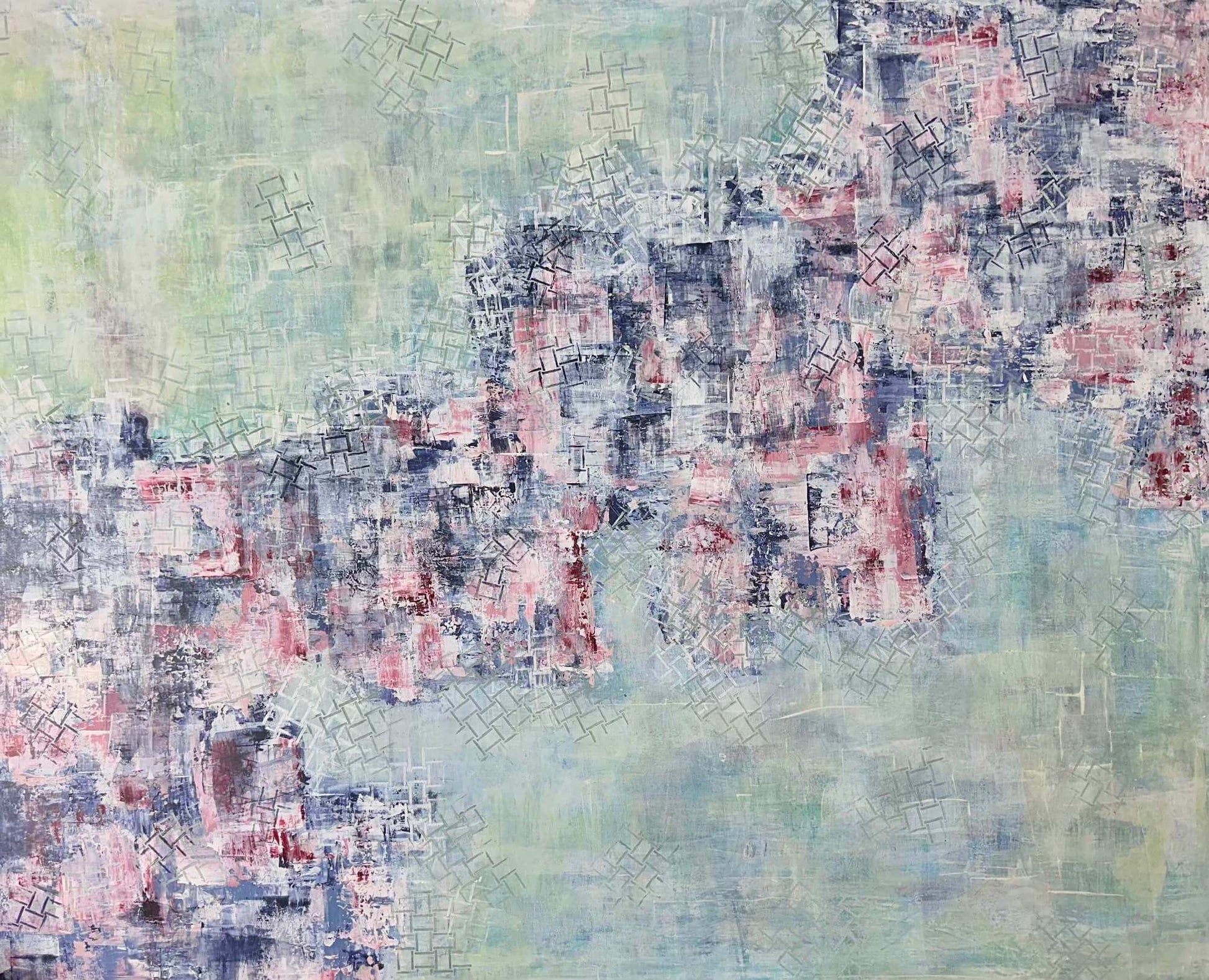 Abstract art with geometric patterns in pastel colors