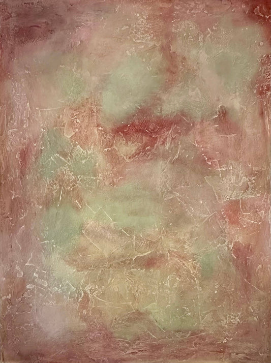 Abstract art with a textured surface in shades of pink and green